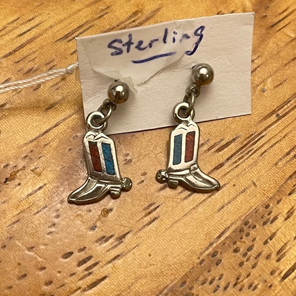 Sterling silver cowboy boots earrings turquoise - Picture 8 of 8